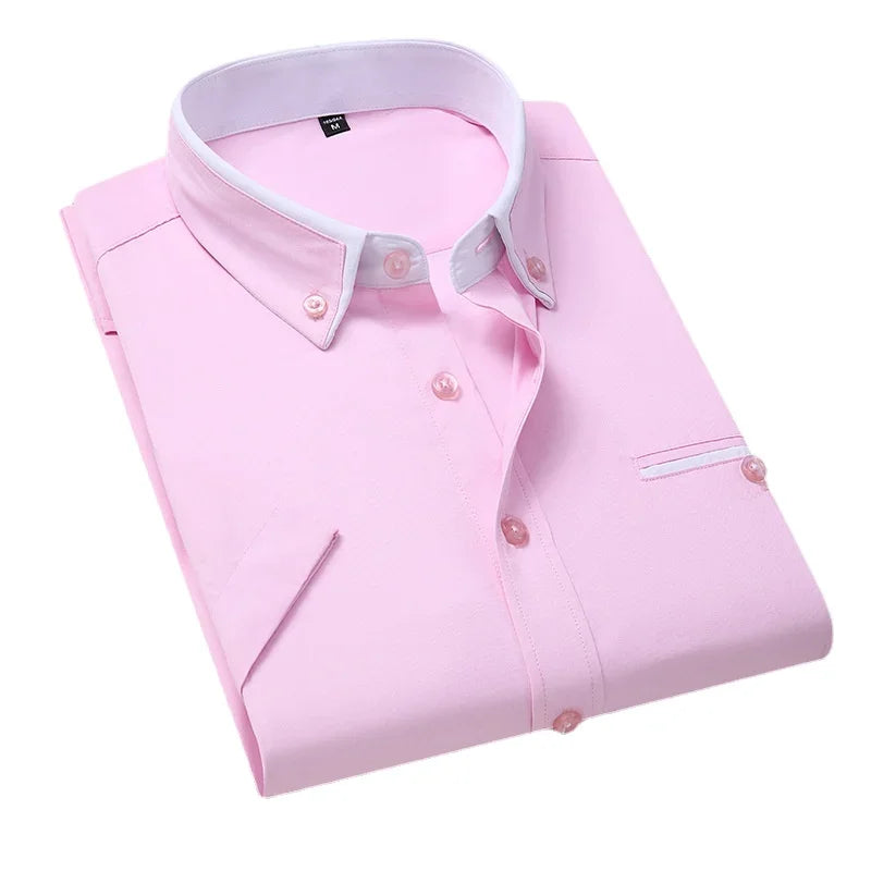 Quality Men's Summer Short Sleeve Printed Dress Shirts Comfortable Button-down Collar Standard-fit Casual Blouse Tops Shirt