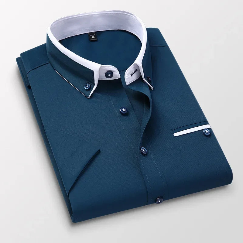 Quality Men's Summer Short Sleeve Printed Dress Shirts Comfortable Button-down Collar Standard-fit Casual Blouse Tops Shirt