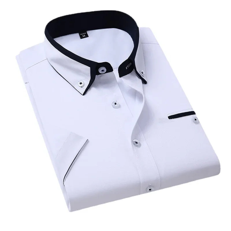 Quality Men's Summer Short Sleeve Printed Dress Shirts Comfortable Button-down Collar Standard-fit Casual Blouse Tops Shirt