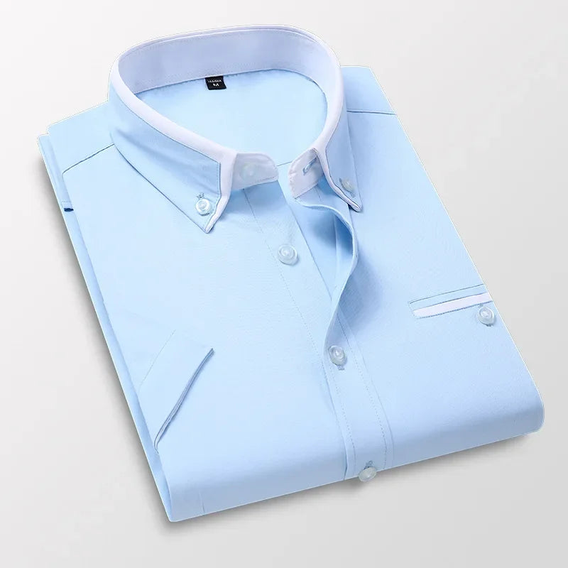 Quality Men's Summer Short Sleeve Printed Dress Shirts Comfortable Button-down Collar Standard-fit Casual Blouse Tops Shirt