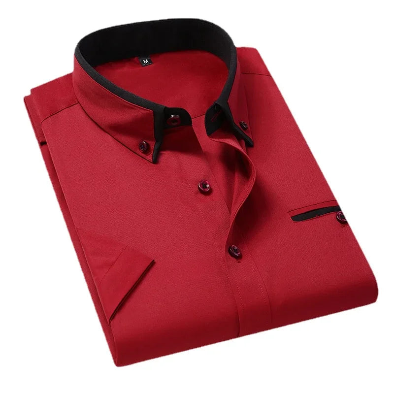 Quality Men's Summer Short Sleeve Printed Dress Shirts Comfortable Button-down Collar Standard-fit Casual Blouse Tops Shirt
