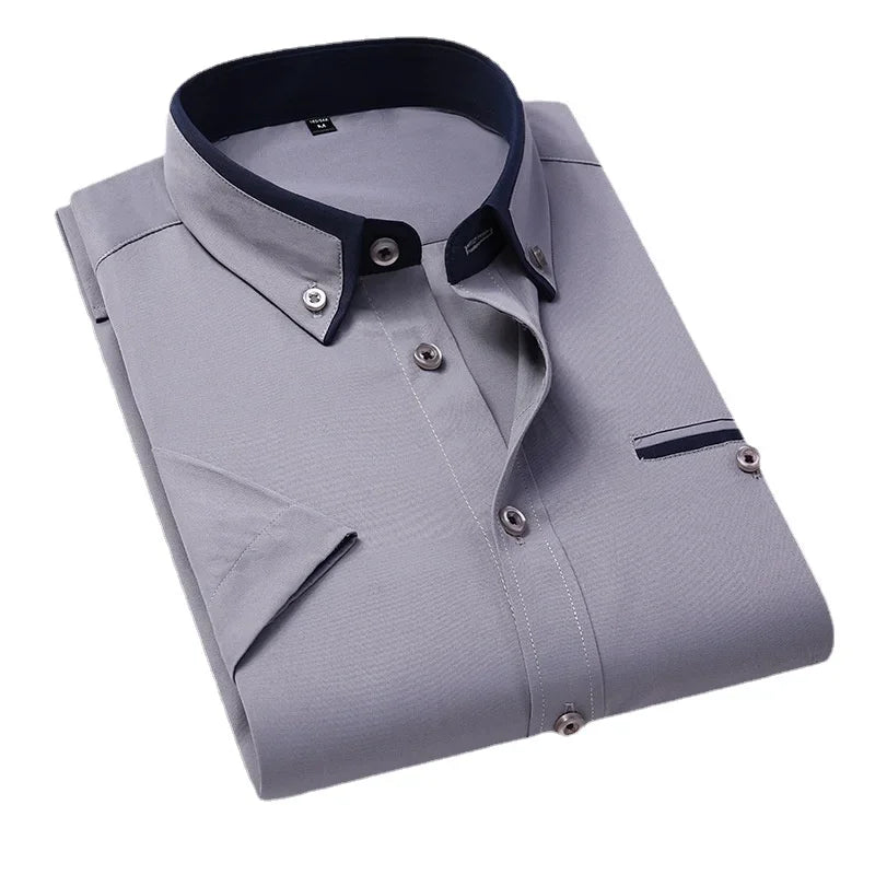 Quality Men's Summer Short Sleeve Printed Dress Shirts Comfortable Button-down Collar Standard-fit Casual Blouse Tops Shirt
