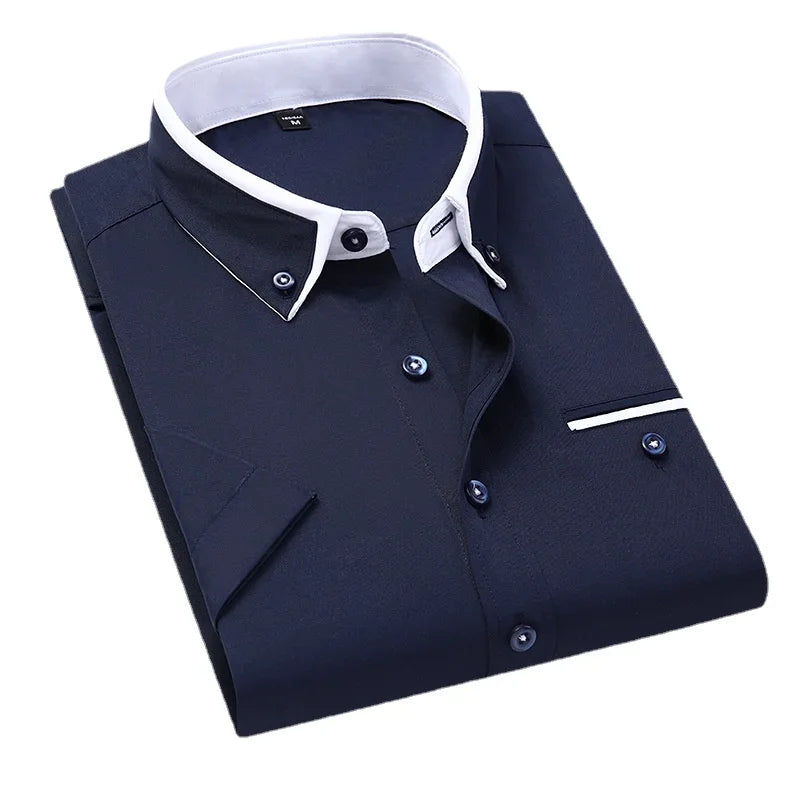 Quality Men's Summer Short Sleeve Printed Dress Shirts Comfortable Button-down Collar Standard-fit Casual Blouse Tops Shirt