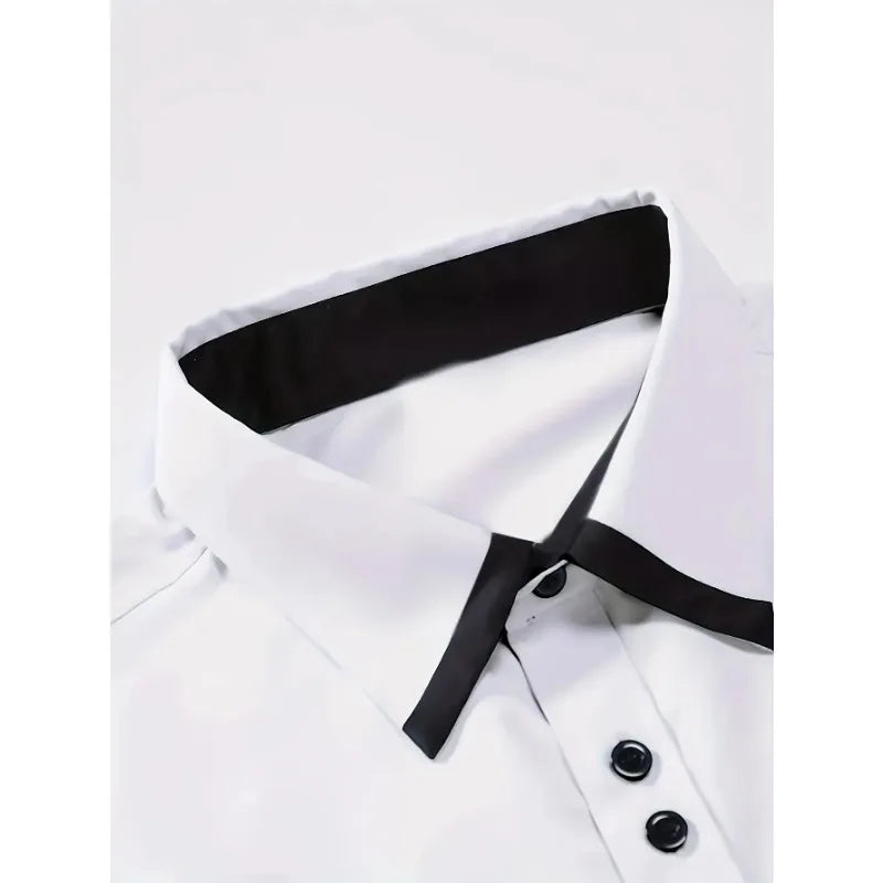 FGKKS Men White Shirt Brand New Men's Fashion Patchwork Long Sleeve Elastic Shirt Four Season Male Casual Shirts