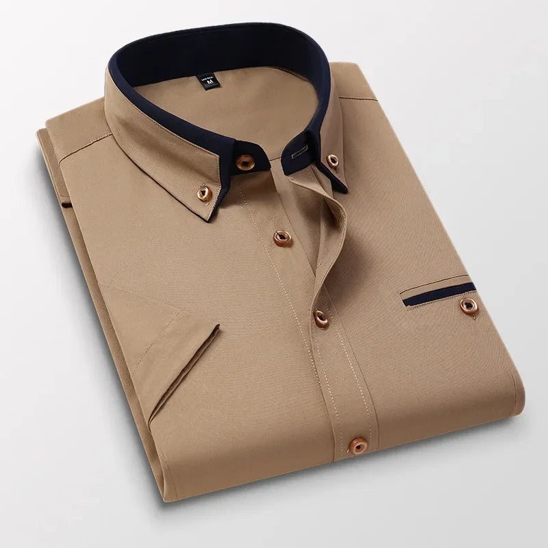 Quality Men's Summer Short Sleeve Printed Dress Shirts Comfortable Button-down Collar Standard-fit Casual Blouse Tops Shirt